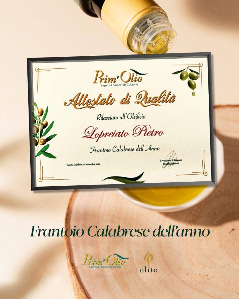 Attestato di Qualità da Prim’Olio – Saperi & Sapori di Calabria